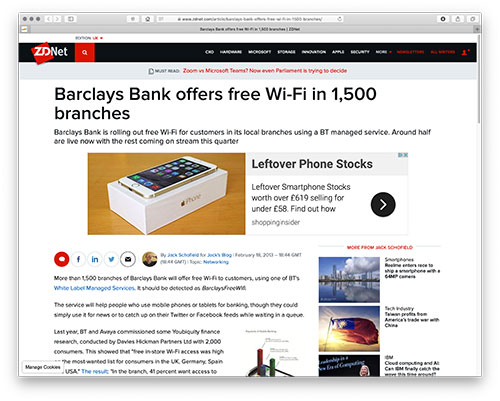Barclays Bank offers free Wi-Fi in 1,500 branches